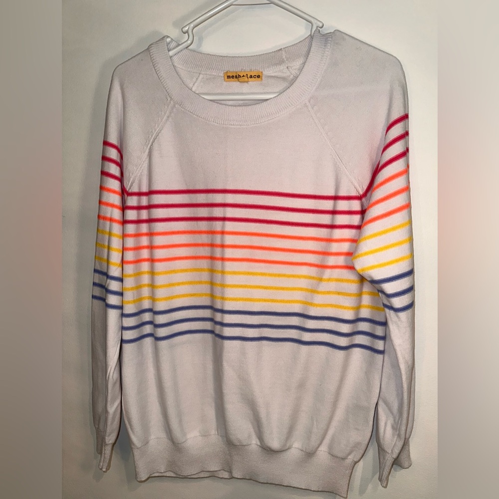 Mesh +Lace Striped Multicolor Sweater. Size XL - Picture 2 of 9